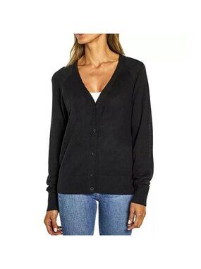 Gap Cardigan Sweater XXL V Neck Long Sleeve Button Front Linen Blend Black Cozy